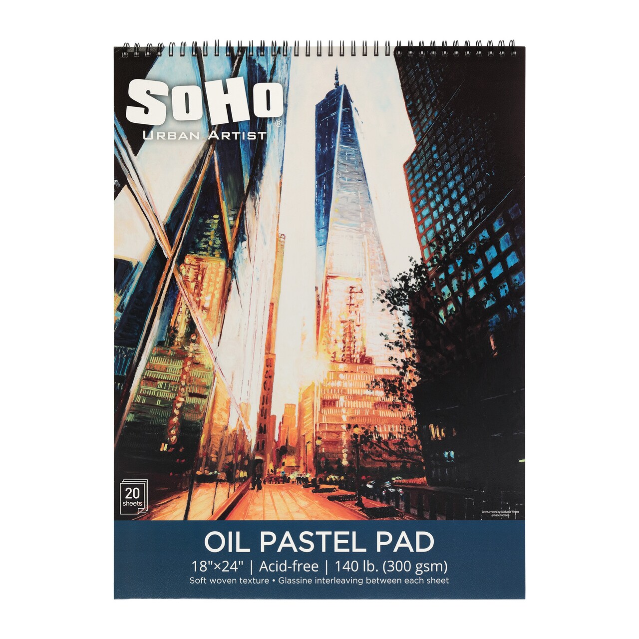 SoHo Urban Artist Fine Textured Professional Pastel Paper Pad - 140 lb. - Acid-Free Fine Textured Canvas Paper with Glassine Sheets, 20 Perforated Sheets, Durable Oil Pastel Paper for Artists
